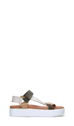 WEDO Sandalo donna beige/verde militare/panna in pelle